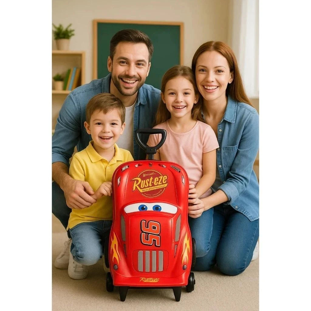 Mochila Infantil Cars Relâmpago McQueen 3D com Rodinhas Triplas Formato de Carro Alça Retrátil